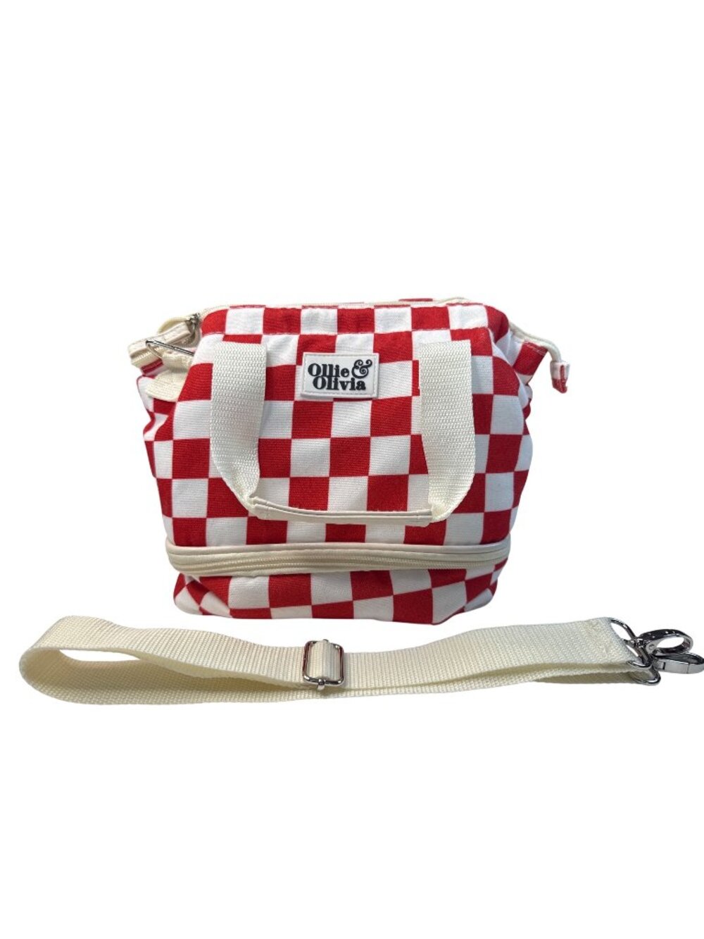 Red & White Checkered Ollie & Olivia Small Crossbody Tote Bag lunch bag